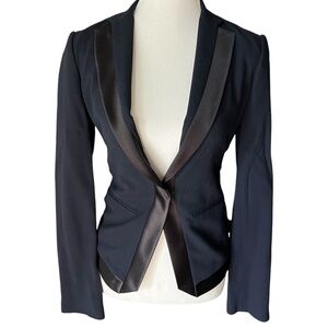 BCBGMaxAzria Navy Black Satin-Trim Blazer Size XXS‎ Business Casual Office